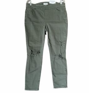 Westbound Green Denim Distressed Pull On High Rise Skinny Jeans- Size 12 Regular